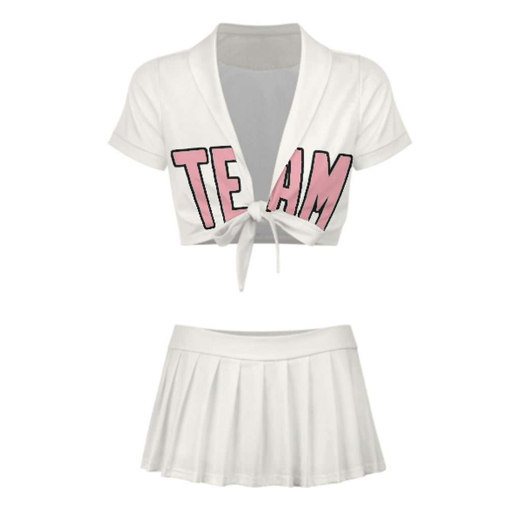 Custom White Light Pink Cheerleading Uniform Set