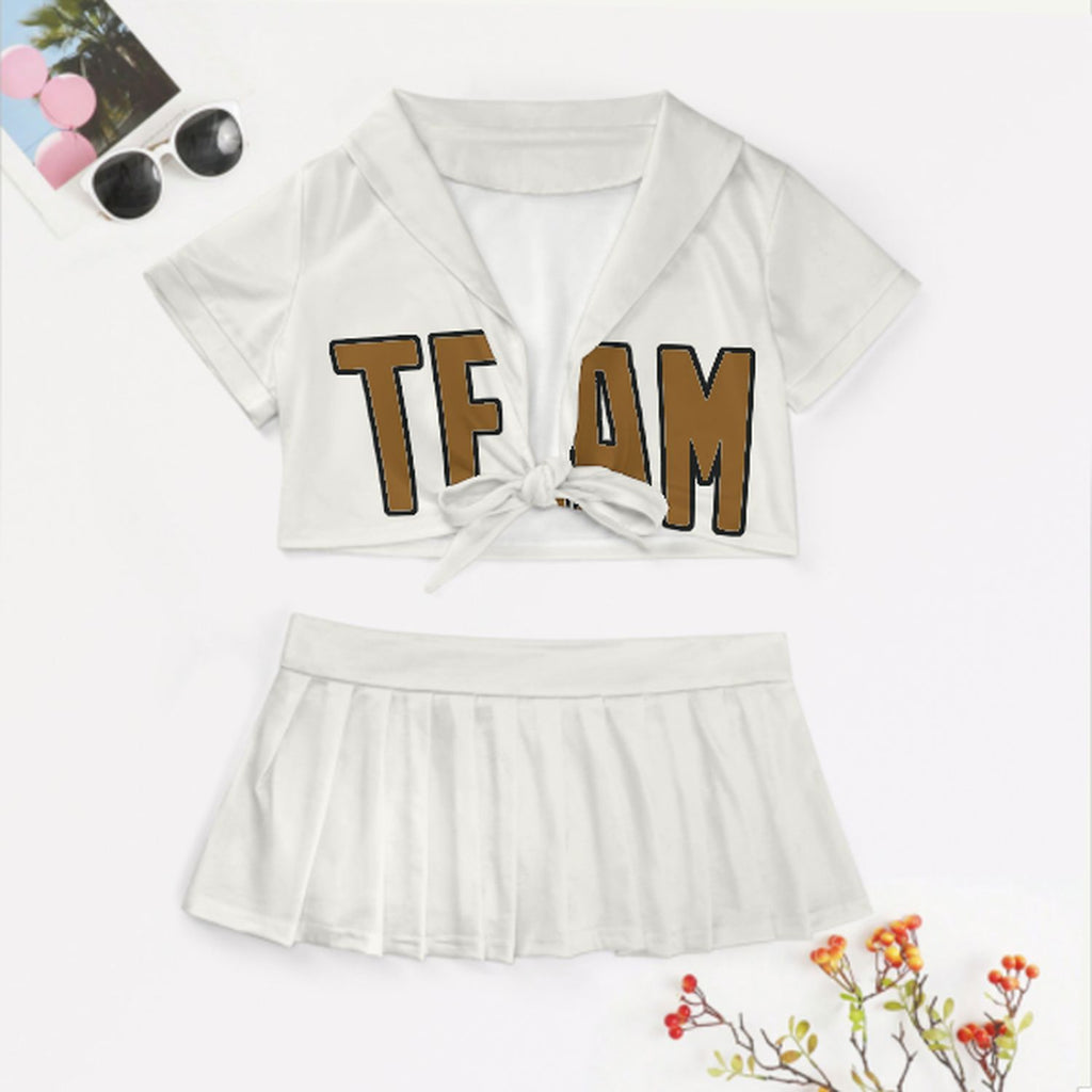 Custom White Khaki Cheerleading Uniform Set