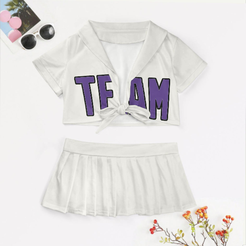 Custom White Light Purple Cheerleading Uniform Set