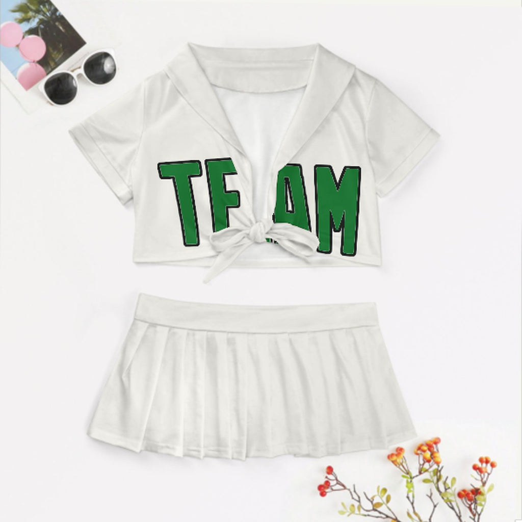 Custom White Emerald Green Cheerleading Uniform Set