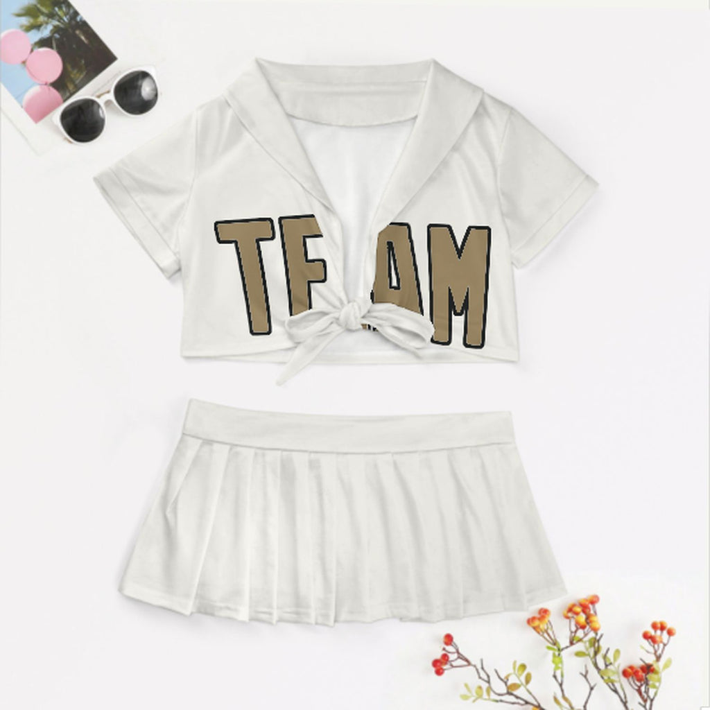 Custom White Light Khaki Cheerleading Uniform Set