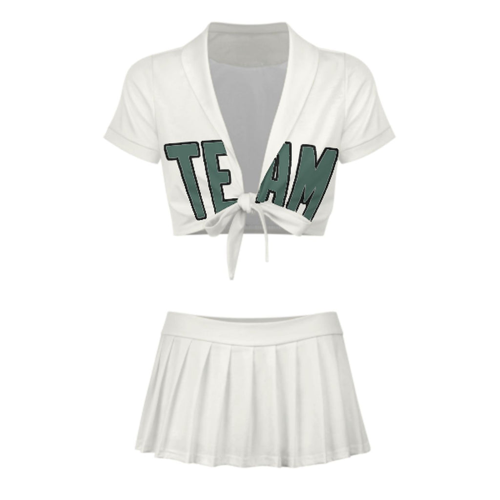 Custom White Blue Green Cheerleading Uniform Set