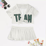 Custom White Blue Green Cheerleading Uniform Set