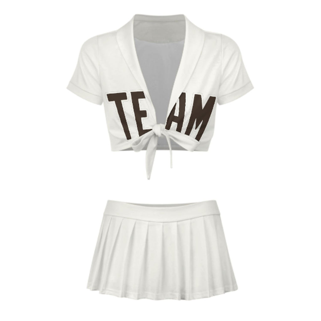 Custom White Brown Cheerleading Uniform Set