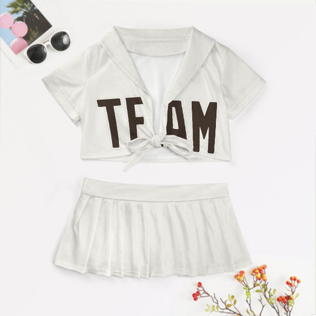 Custom White Brown Cheerleading Uniform Set