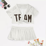 Custom White Brown Cheerleading Uniform Set