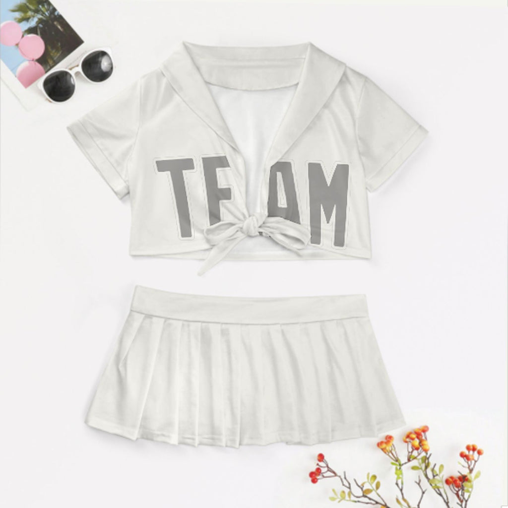 Custom White Gray Cheerleading Uniform Set