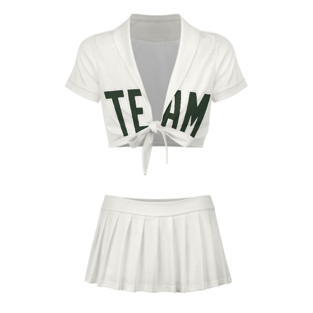 Custom White Dark Green Cheerleading Uniform Set