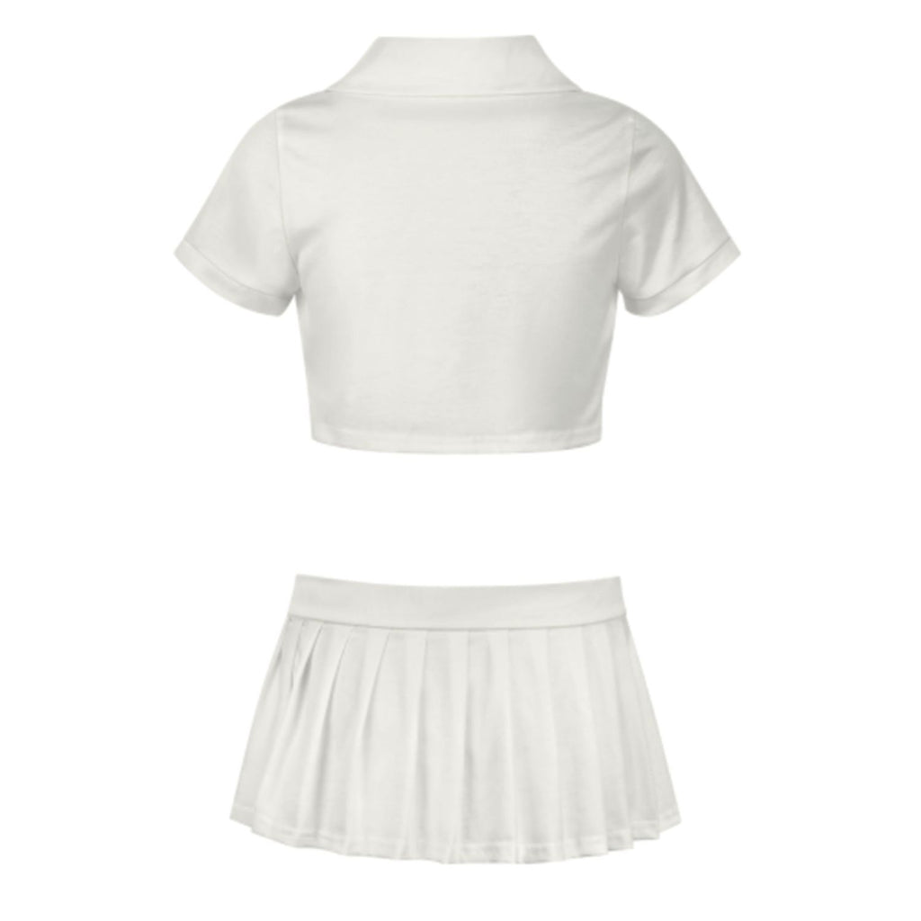 Custom White Dark Green Cheerleading Uniform Set