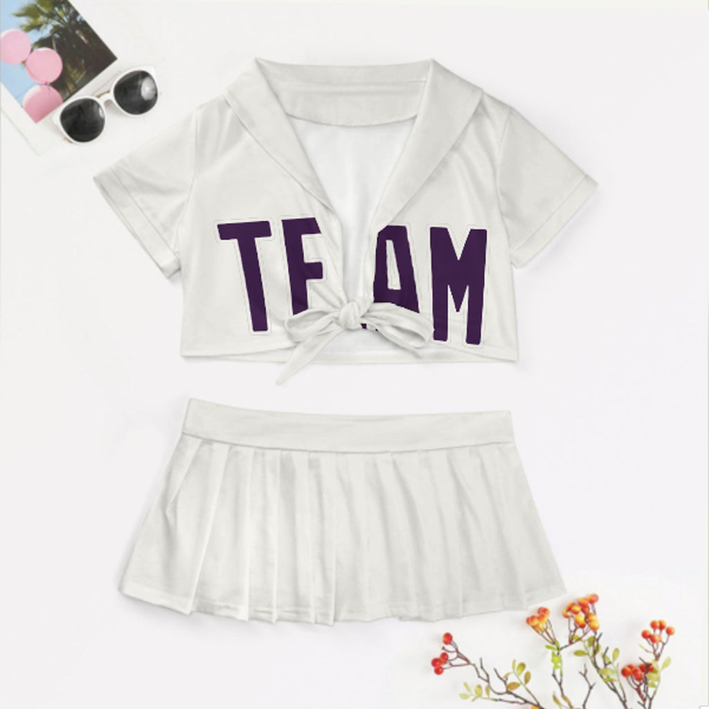 Custom White Purple Cheerleading Uniform Set