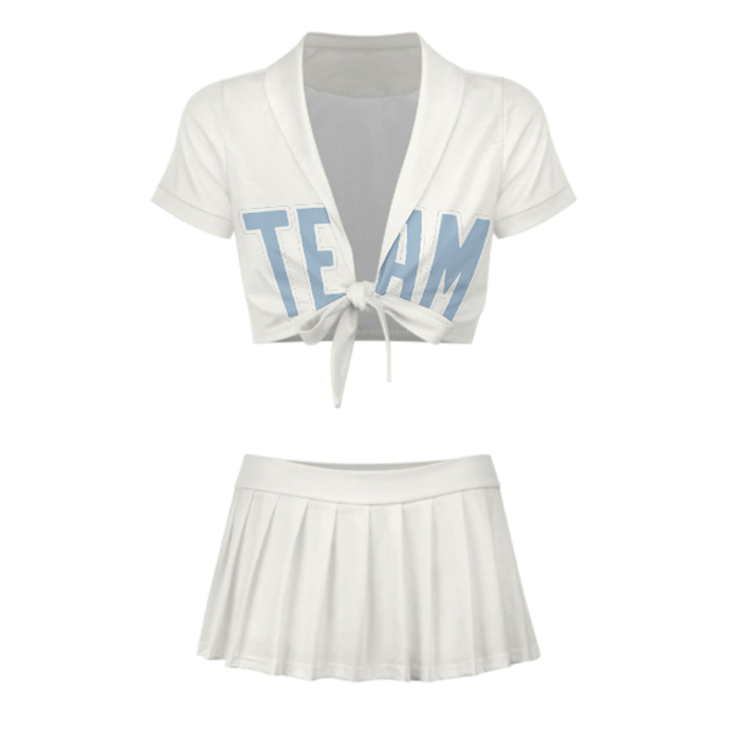 Custom White Light Blue Cheerleading Uniform Set