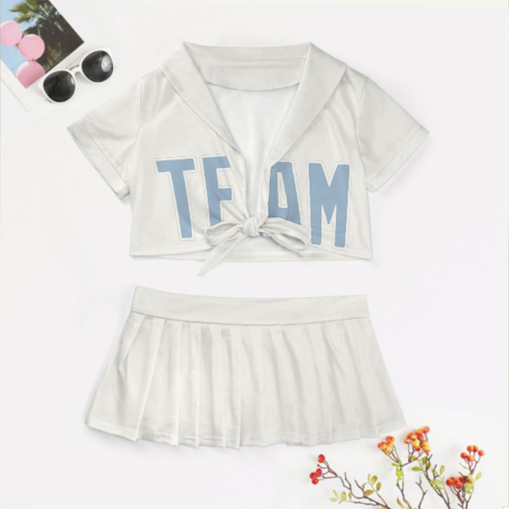 Custom White Light Blue Cheerleading Uniform Set