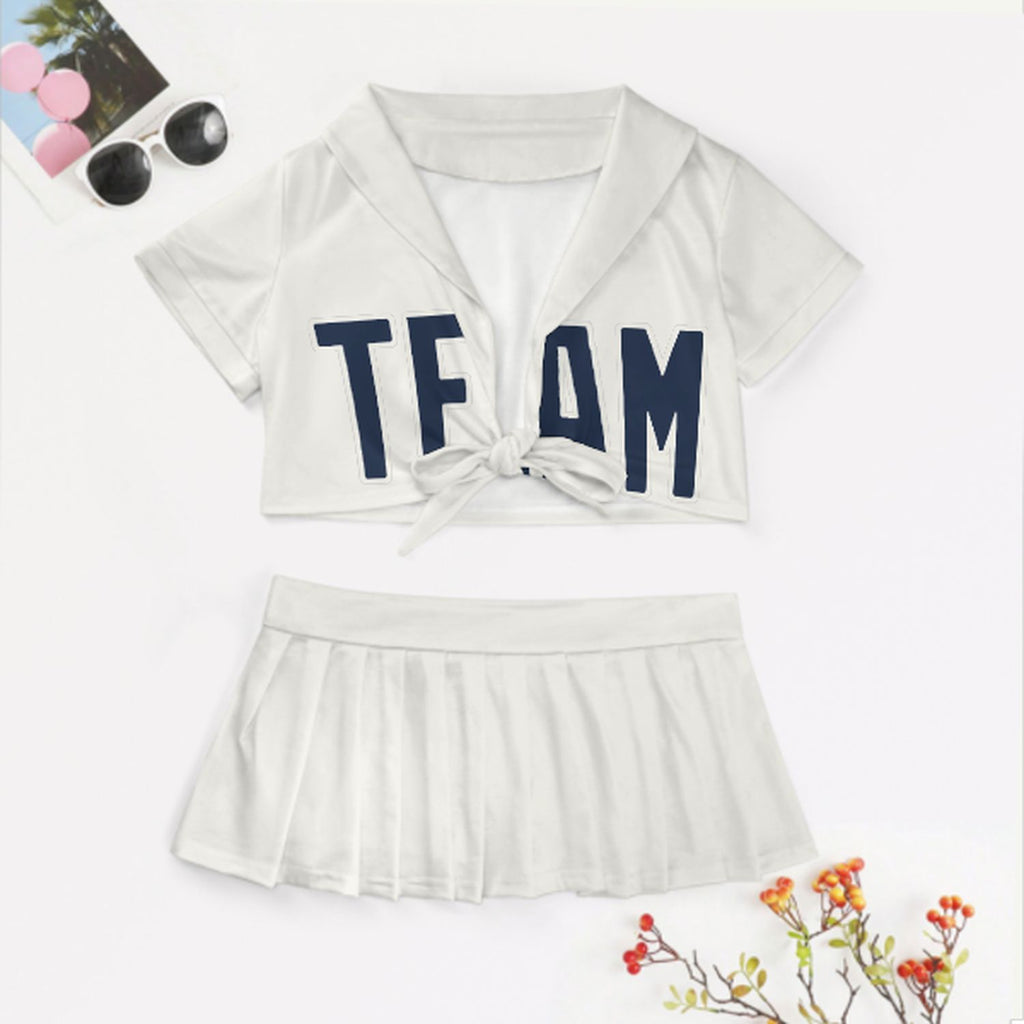 Custom White Blue Cheerleading Uniform Set