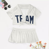 Custom White Blue Cheerleading Uniform Set