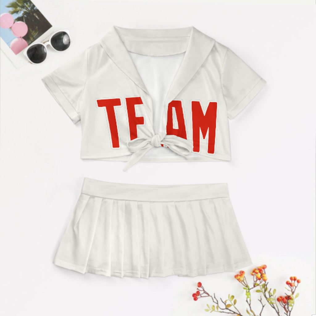 Custom White Orange Red Cheerleading Uniform Set