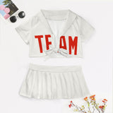 Custom White Orange Red Cheerleading Uniform Set