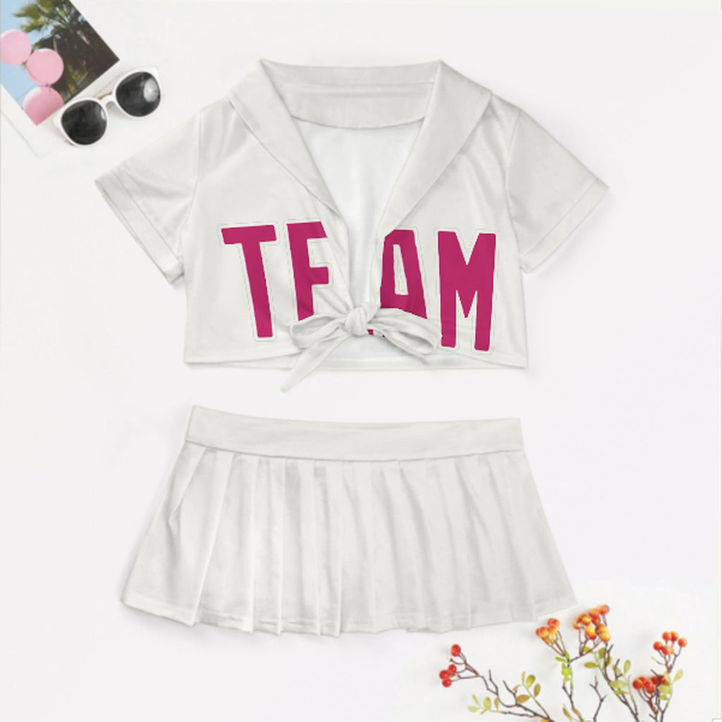 Custom White Pink Cheerleading Uniform Set