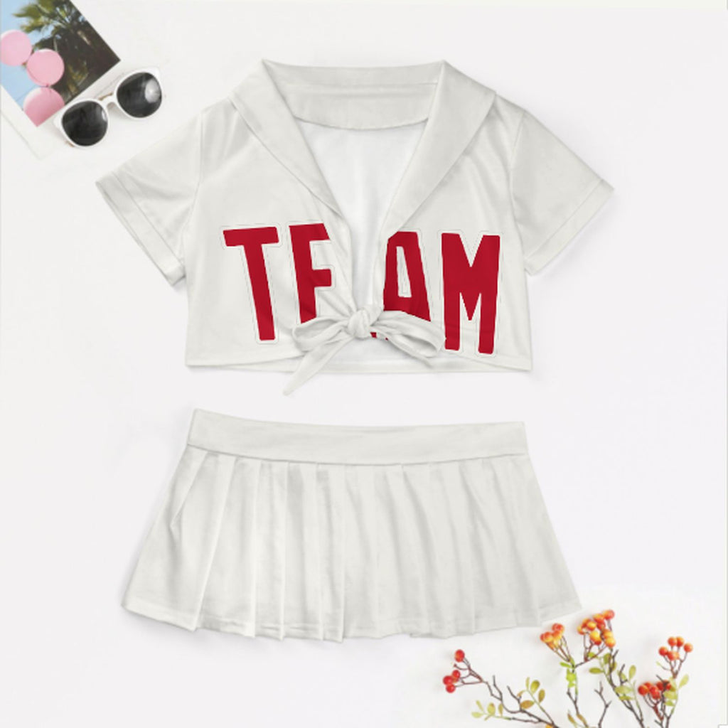 Custom White Red Cheerleading Uniform Set