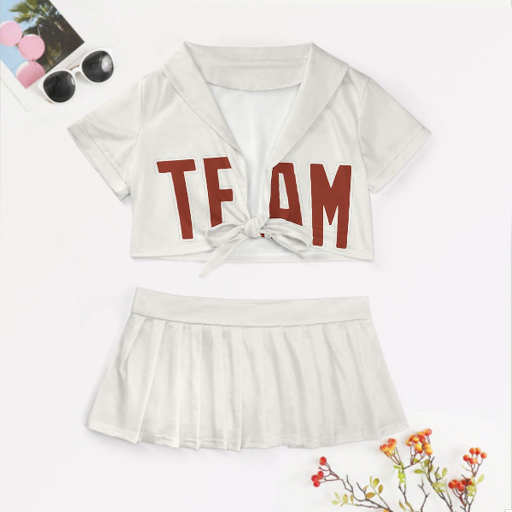 Custom White Coral Red Cheerleading Uniform Set
