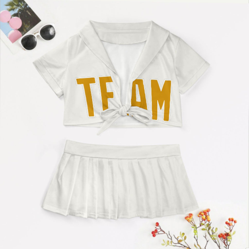 Custom White Yellow Cheerleading Uniform Set