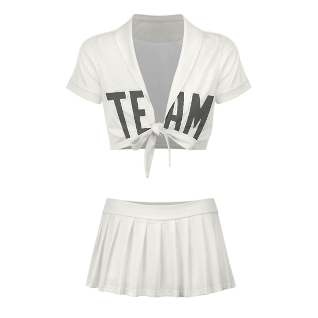 Custom White Dark Grey Cheerleading Uniform Set
