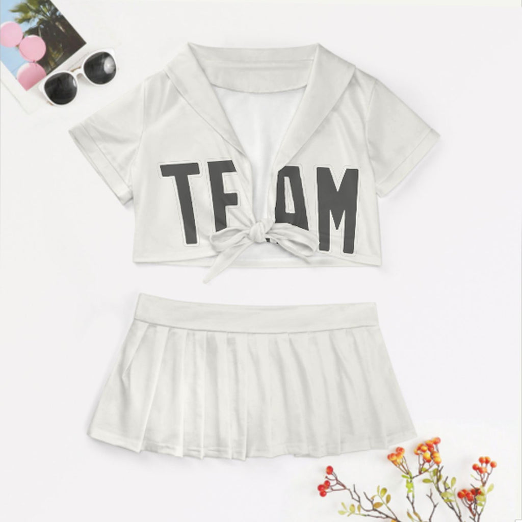 Custom White Dark Grey Cheerleading Uniform Set