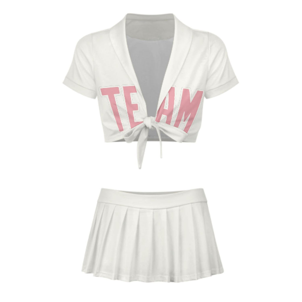 Custom White Light Pink Cheerleading Uniform Set