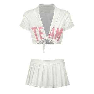 Custom White Light Pink Cheerleading Uniform Set