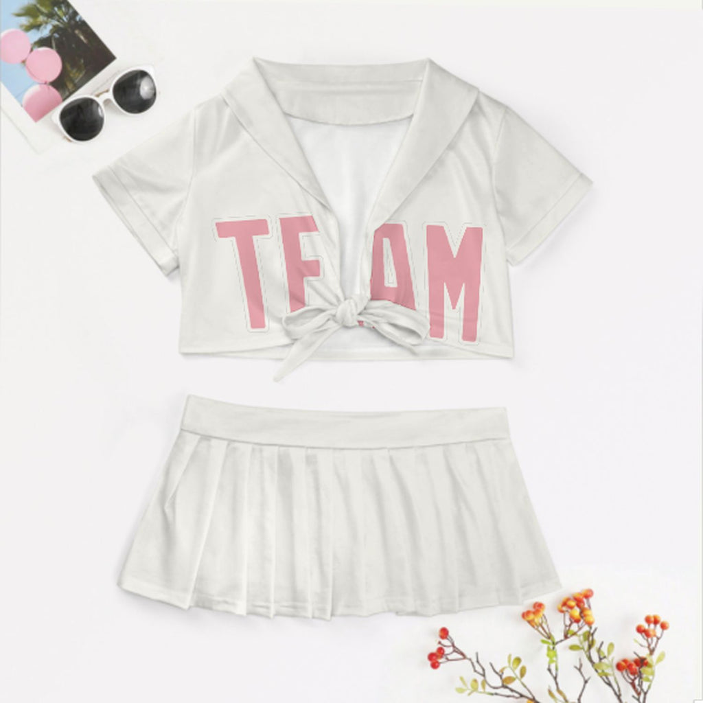 Custom White Light Pink Cheerleading Uniform Set