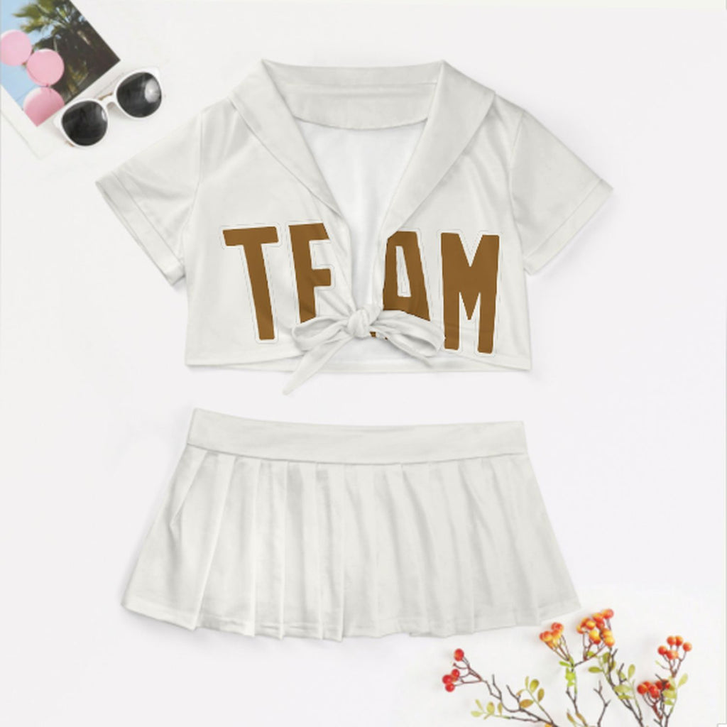 Custom White Khaki Cheerleading Uniform Set
