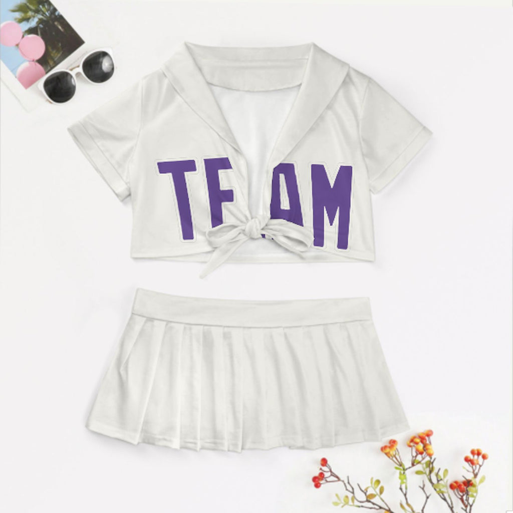Custom White Light Purple Cheerleading Uniform Set