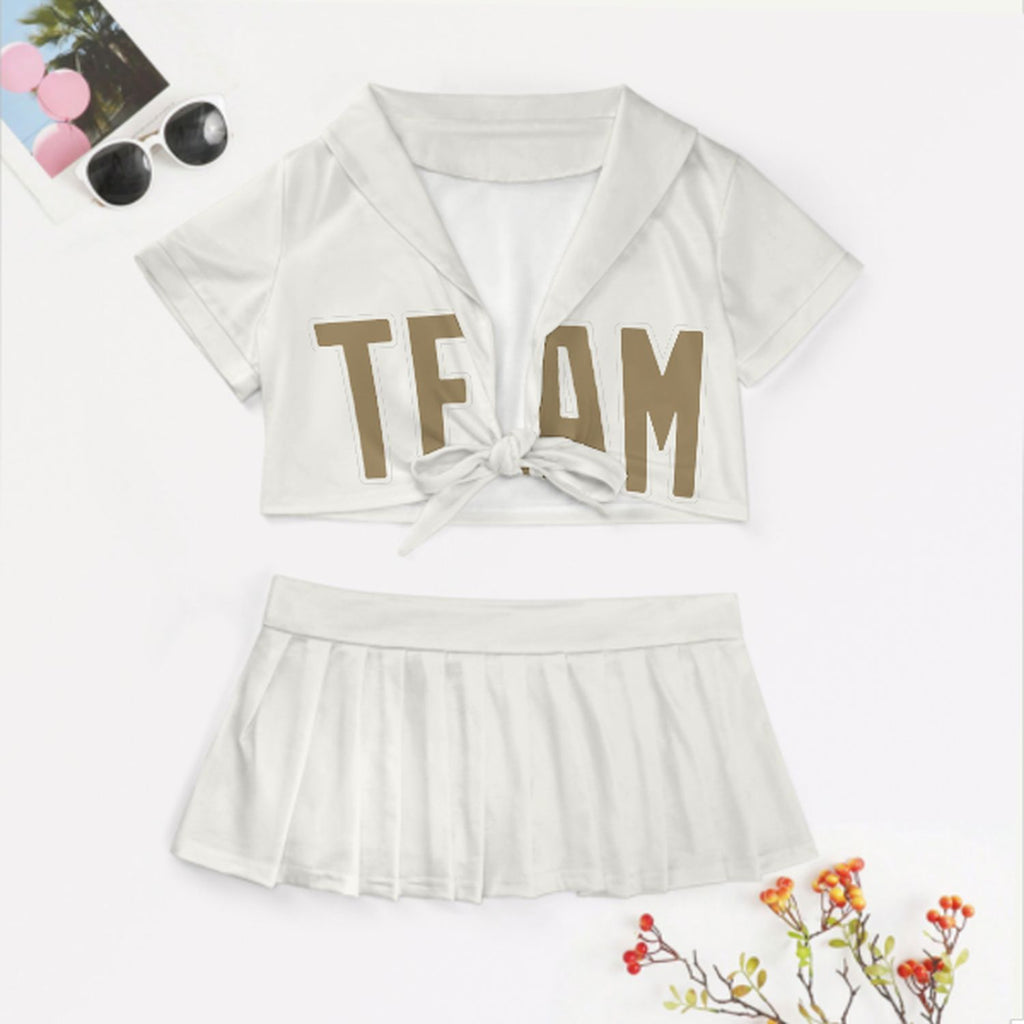 Custom White Light Khaki Cheerleading Uniform Set