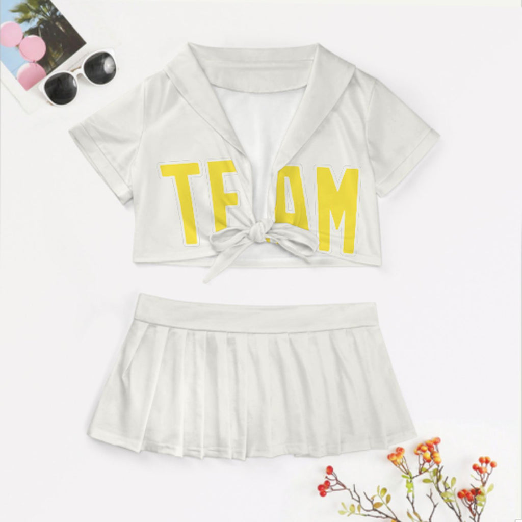 Custom White Light Yellow Cheerleading Uniform Set