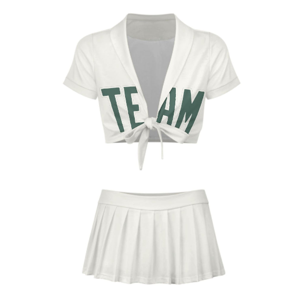 Custom White Blue Green Cheerleading Uniform Set