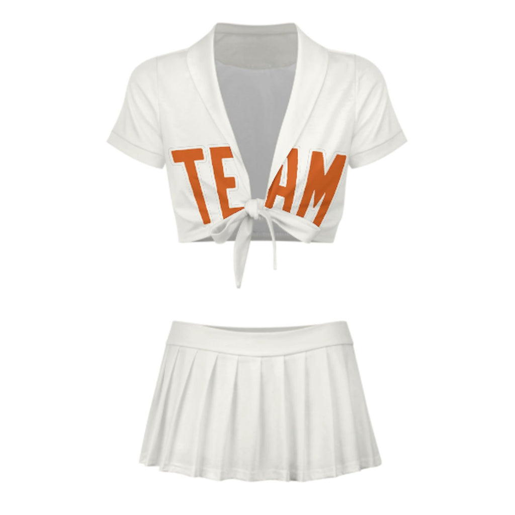 Custom White Orange Cheerleading Uniform Set