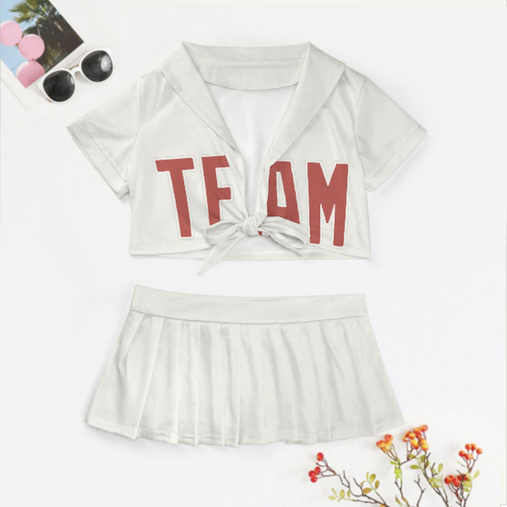 Custom White Copper Rose Cheerleading Uniform Set