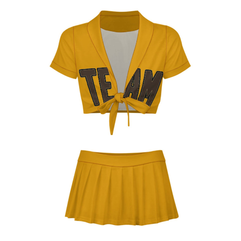 Custom Yellow Brown Cheerleading Uniform Set