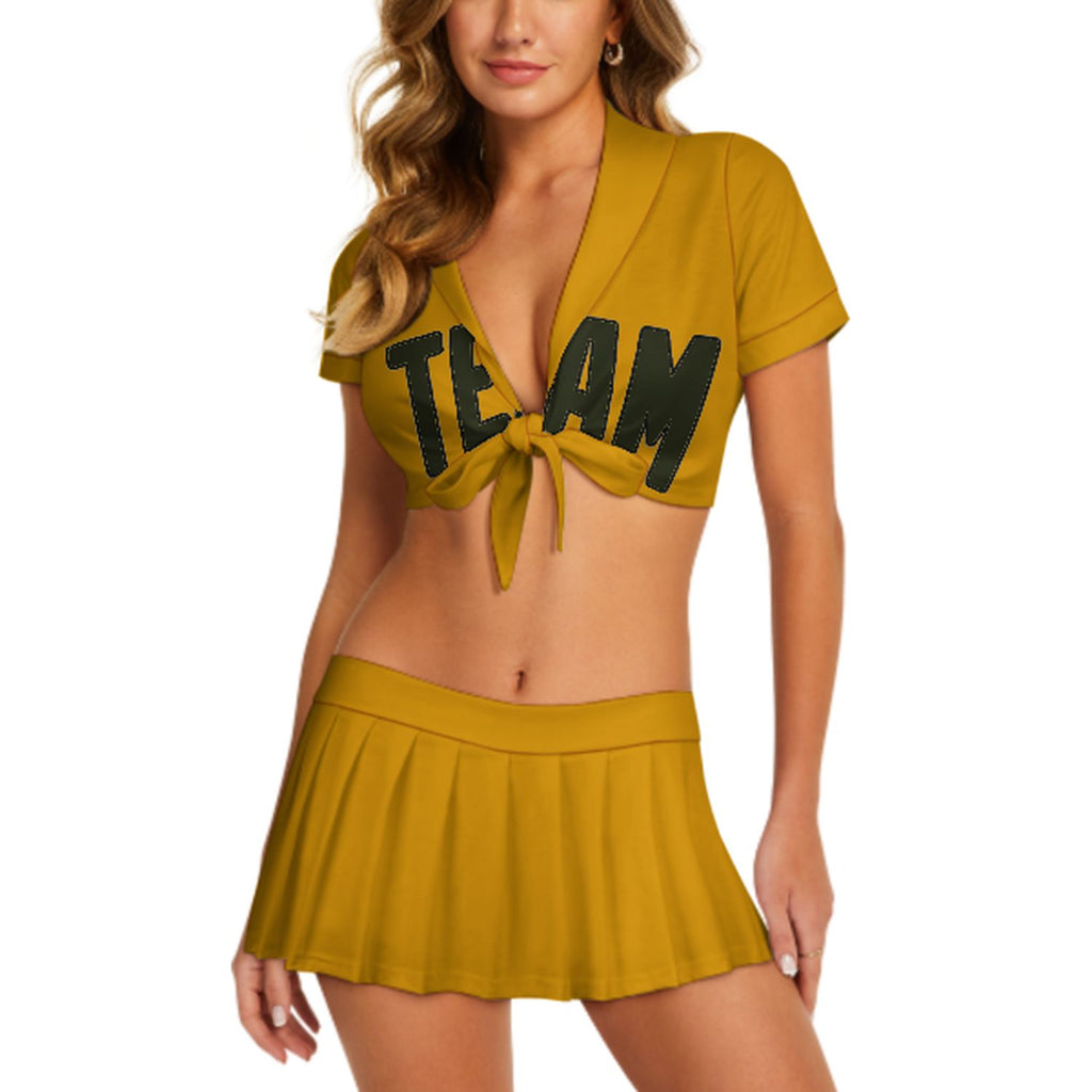 Custom Yellow Olive Cheerleading Uniform Set