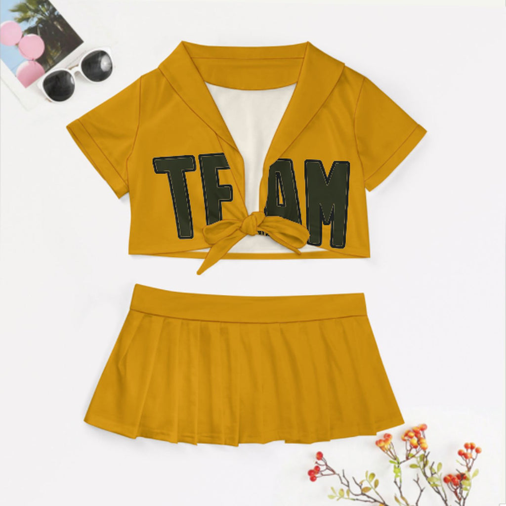 Custom Yellow Olive Cheerleading Uniform Set