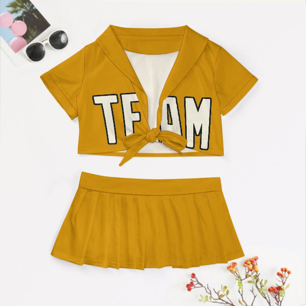 Custom Yellow Cream Cheerleading Uniform Set
