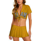 Custom Yellow Gray Cheerleading Uniform Set