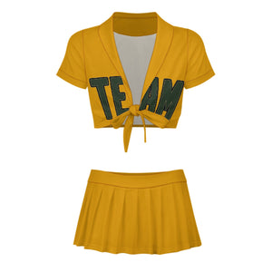 Custom Yellow Dark Green Cheerleading Uniform Set