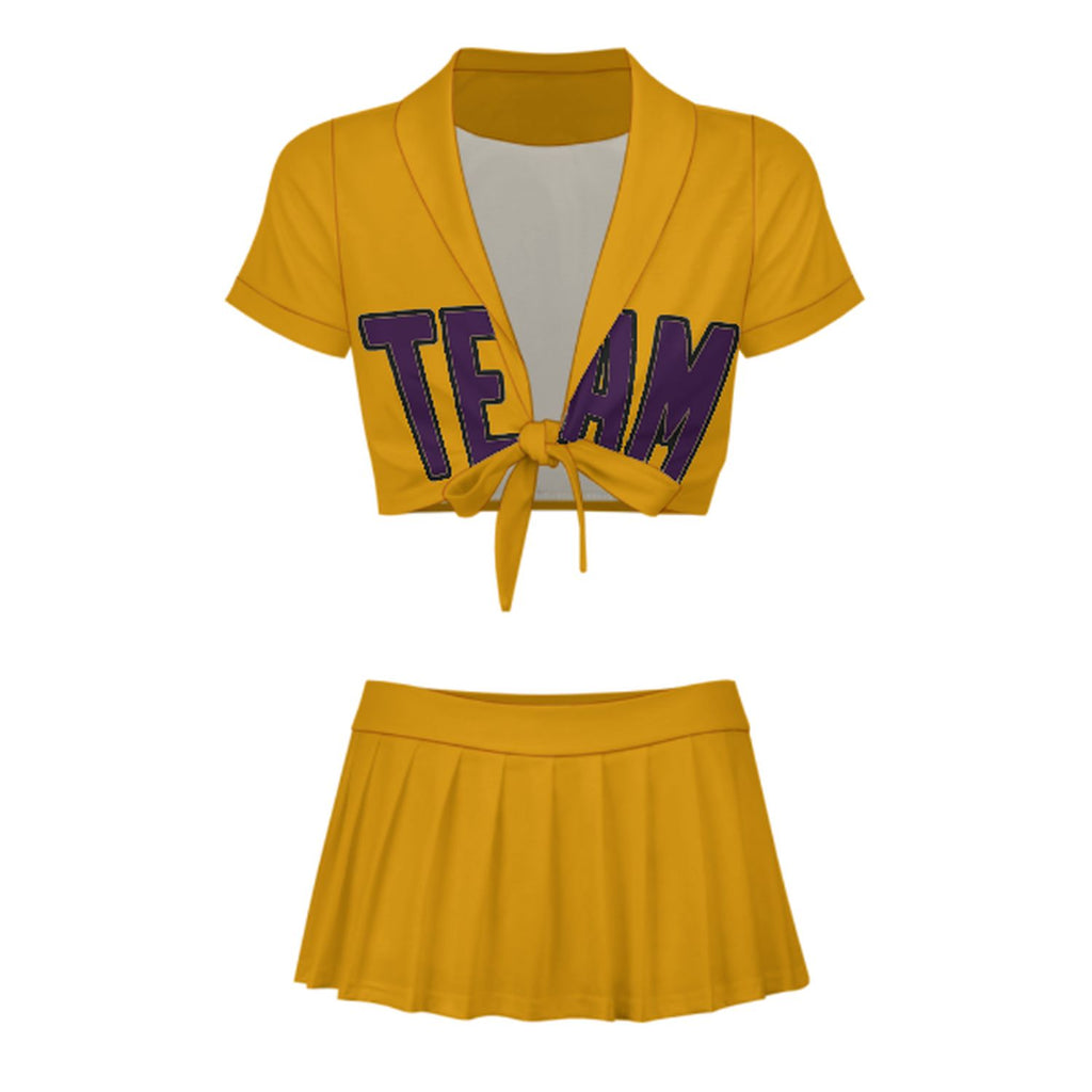 Custom Yellow Purple Cheerleading Uniform Set