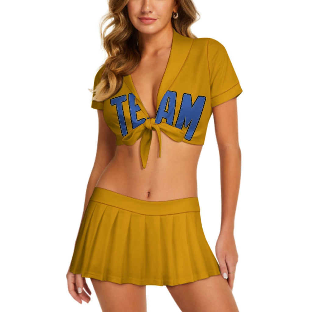Custom Yellow Sky Blue Cheerleading Uniform Set