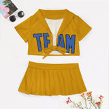 Custom Yellow Sky Blue Cheerleading Uniform Set