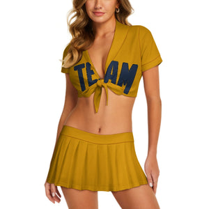 Custom Yellow Blue Cheerleading Uniform Set