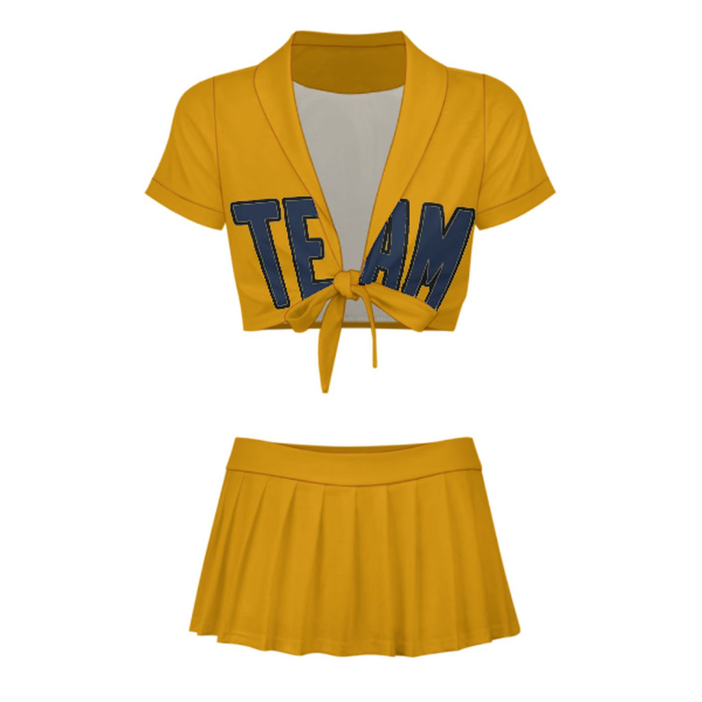 Custom Yellow Blue Cheerleading Uniform Set