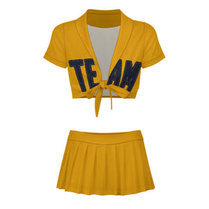 Custom Yellow Navy Cheerleading Uniform Set