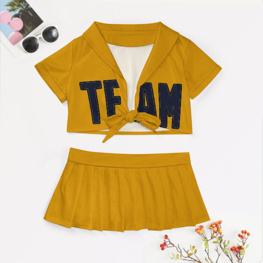 Custom Yellow Navy Cheerleading Uniform Set