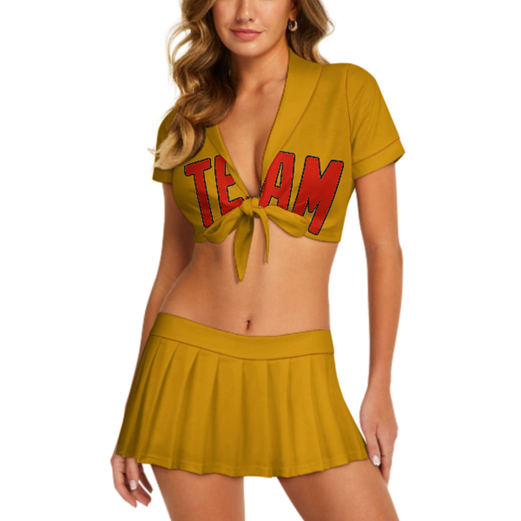 Custom Yellow Orange Red Cheerleading Uniform Set